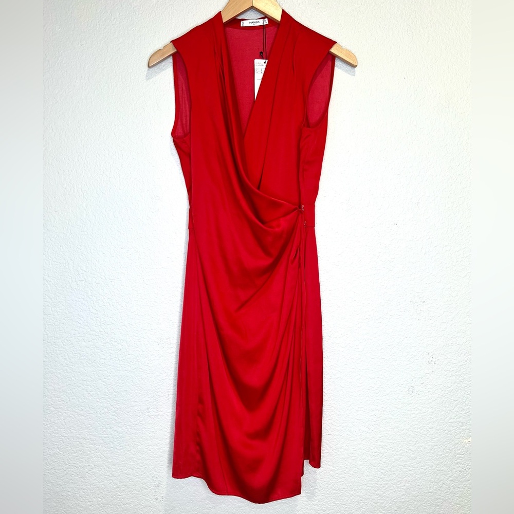 NWT Mango Red Satin Dress, 4